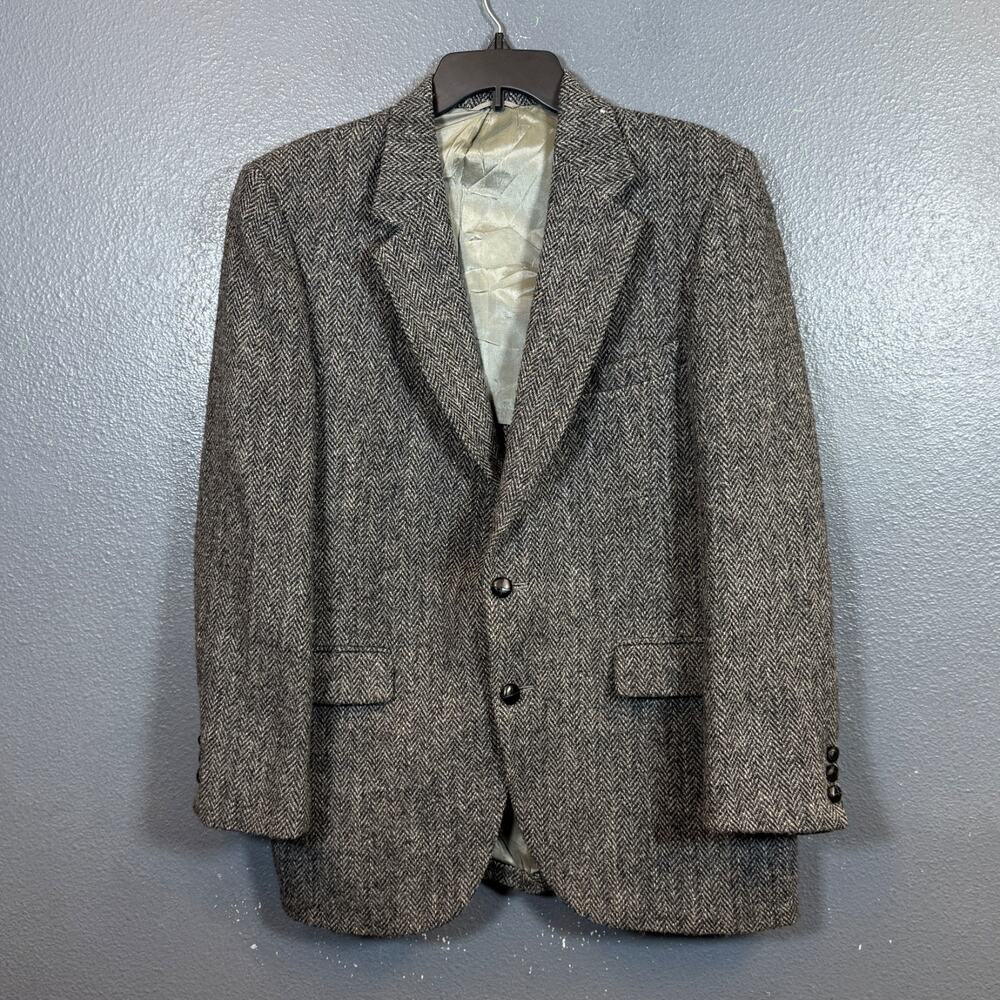 Harris Tweed 42r men’s gray vintage wool blazer 2 dots suit jacket